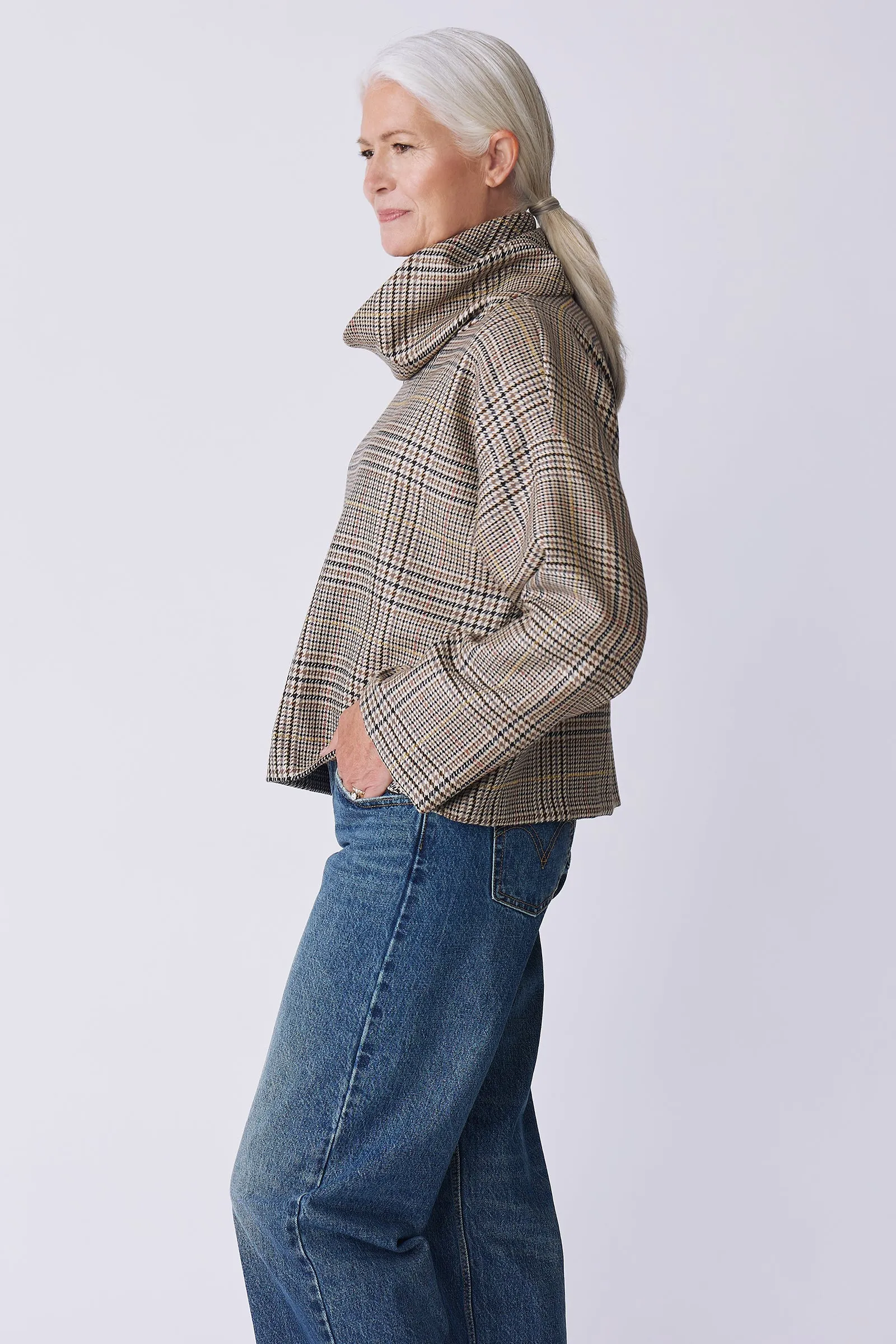 Polina Bias T-Neck Pullover - Plaid