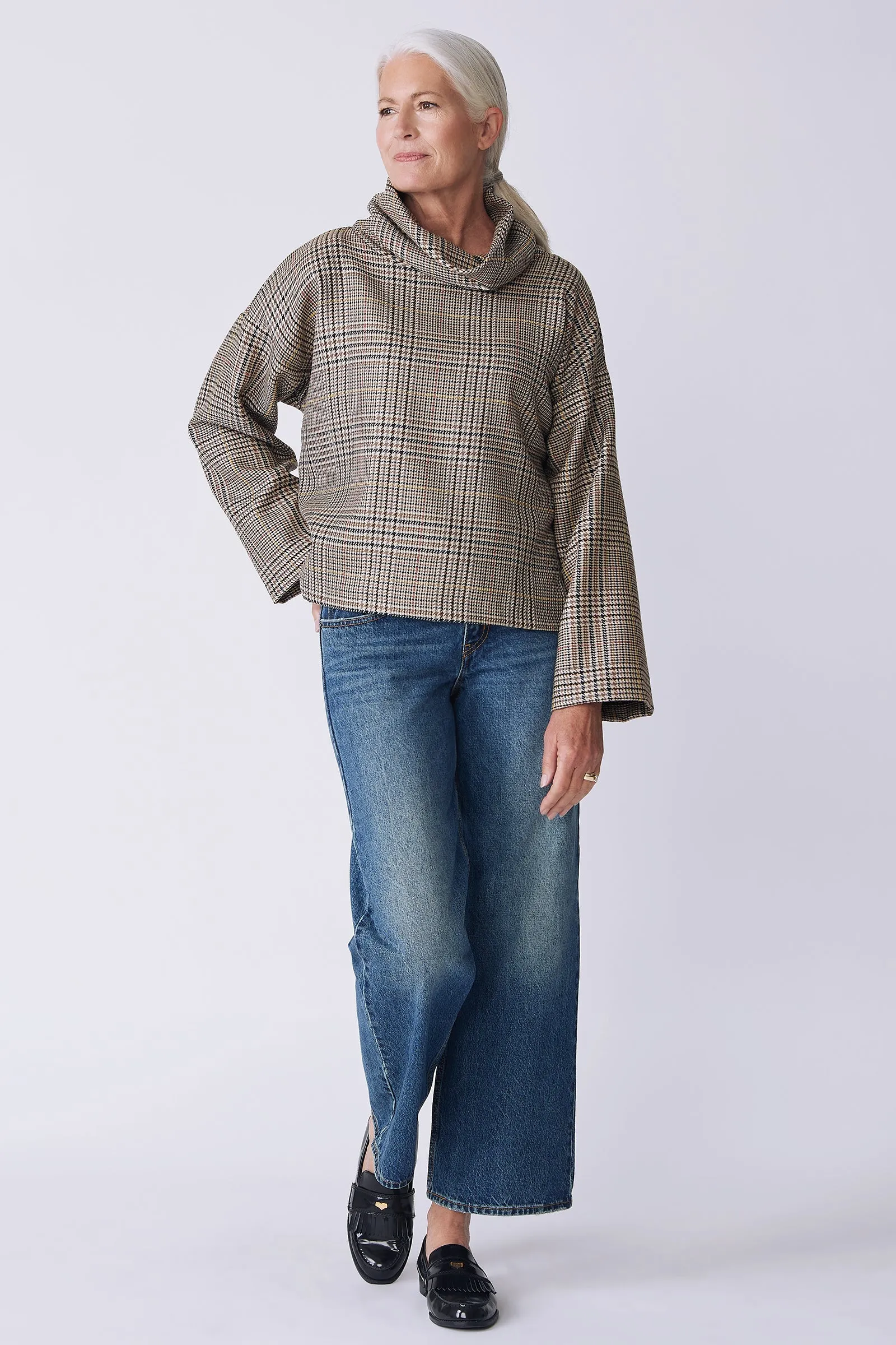 Polina Bias T-Neck Pullover - Plaid