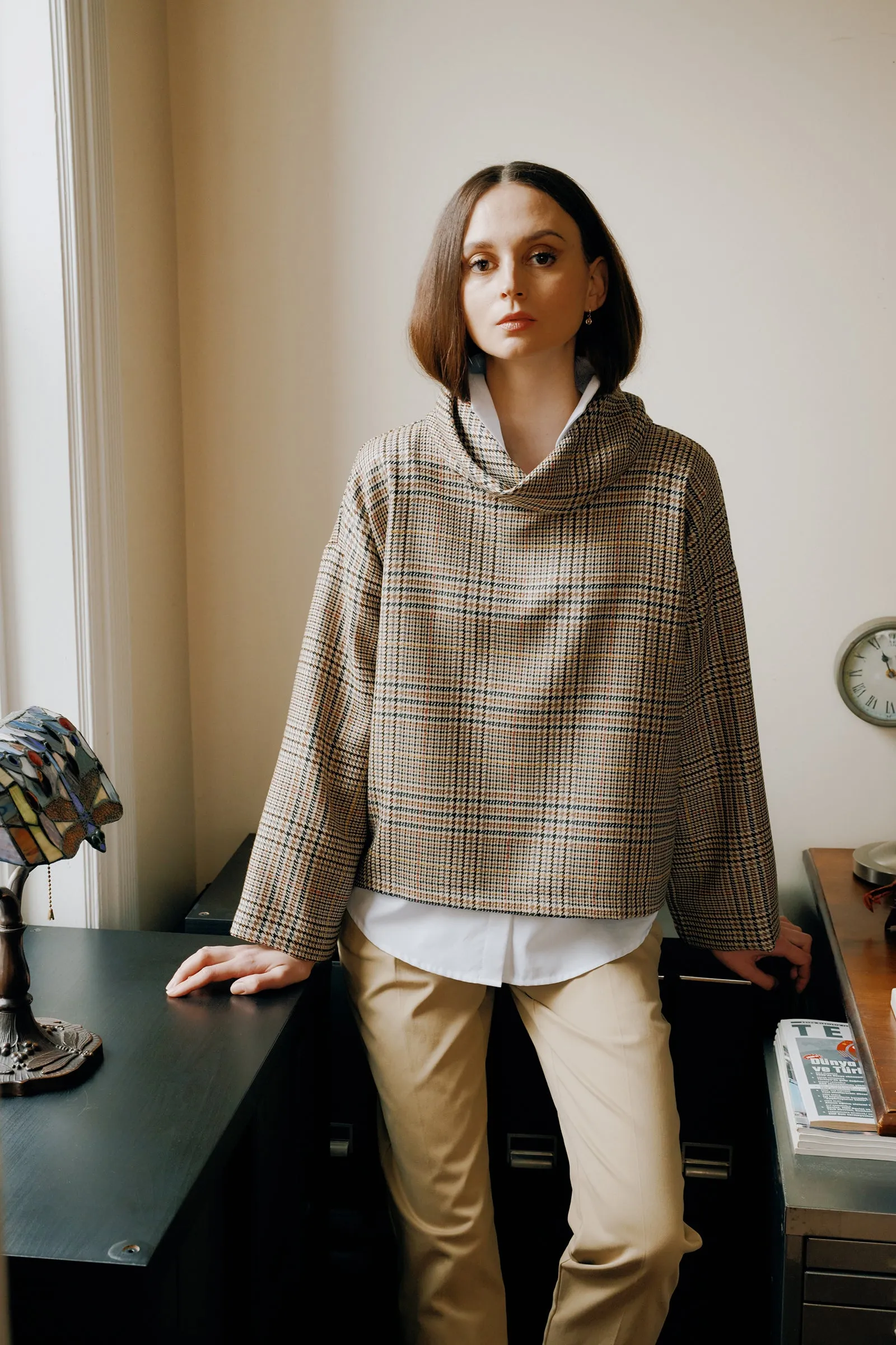 Polina Bias T-Neck Pullover - Plaid