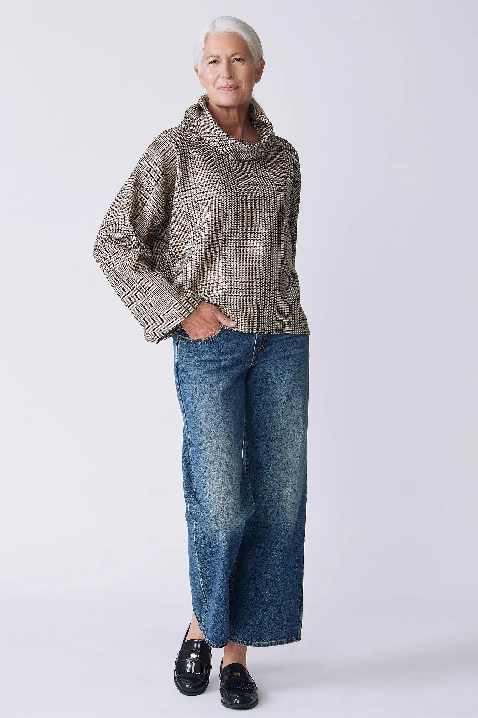 Polina Bias T-Neck Pullover - Plaid