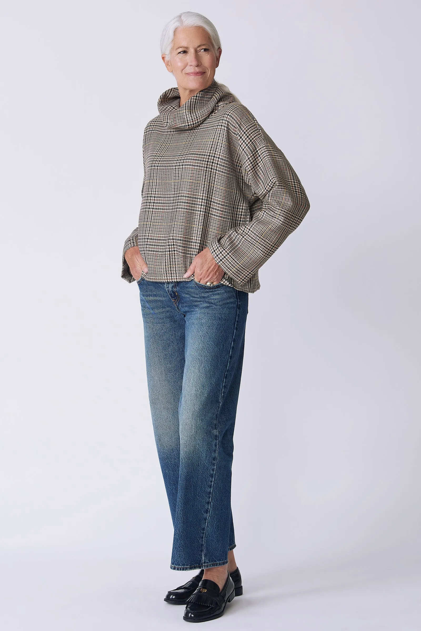 Polina Bias T-Neck Pullover - Plaid