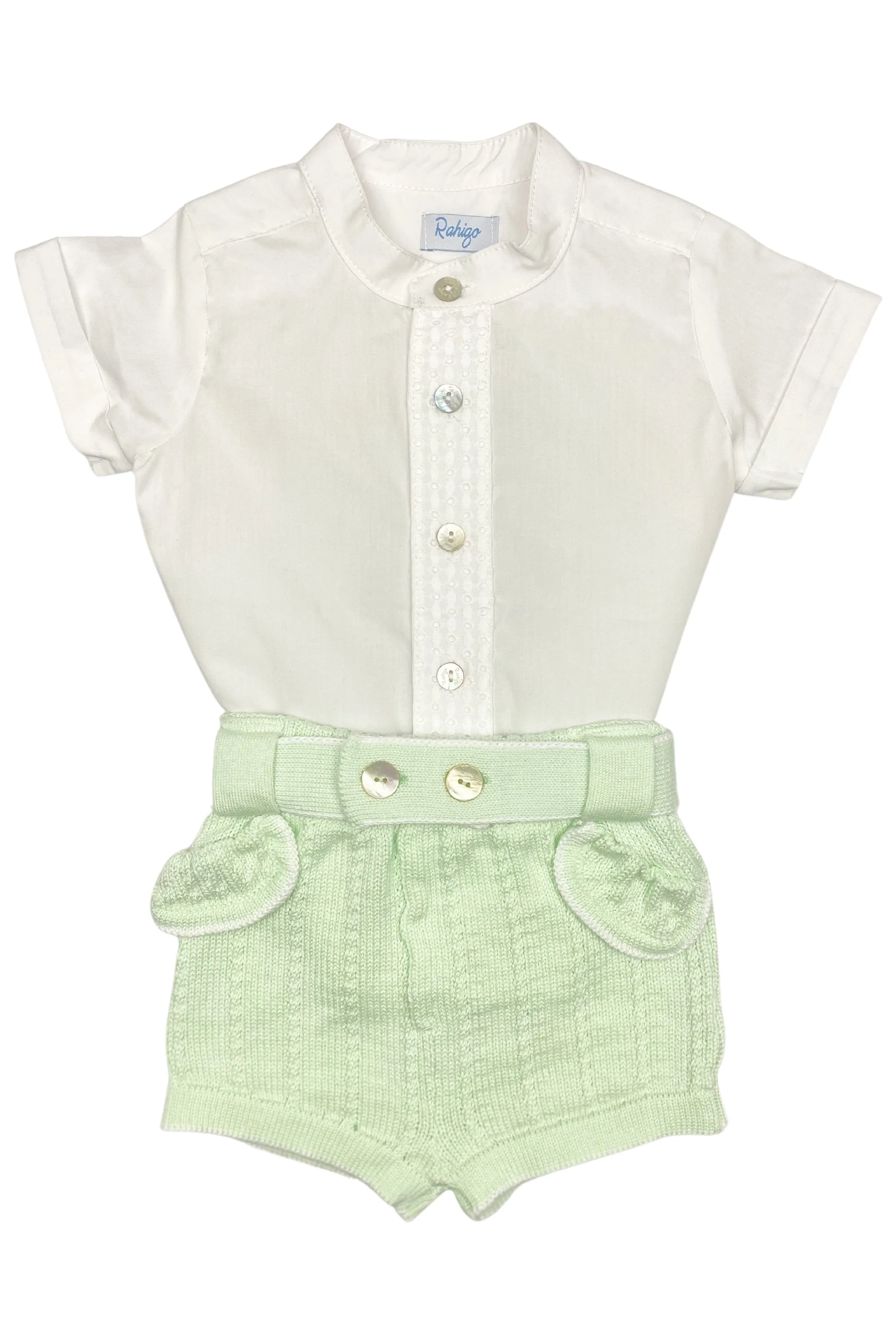 "Jude" Mint Knit Cardigan, Shirt & Shorts