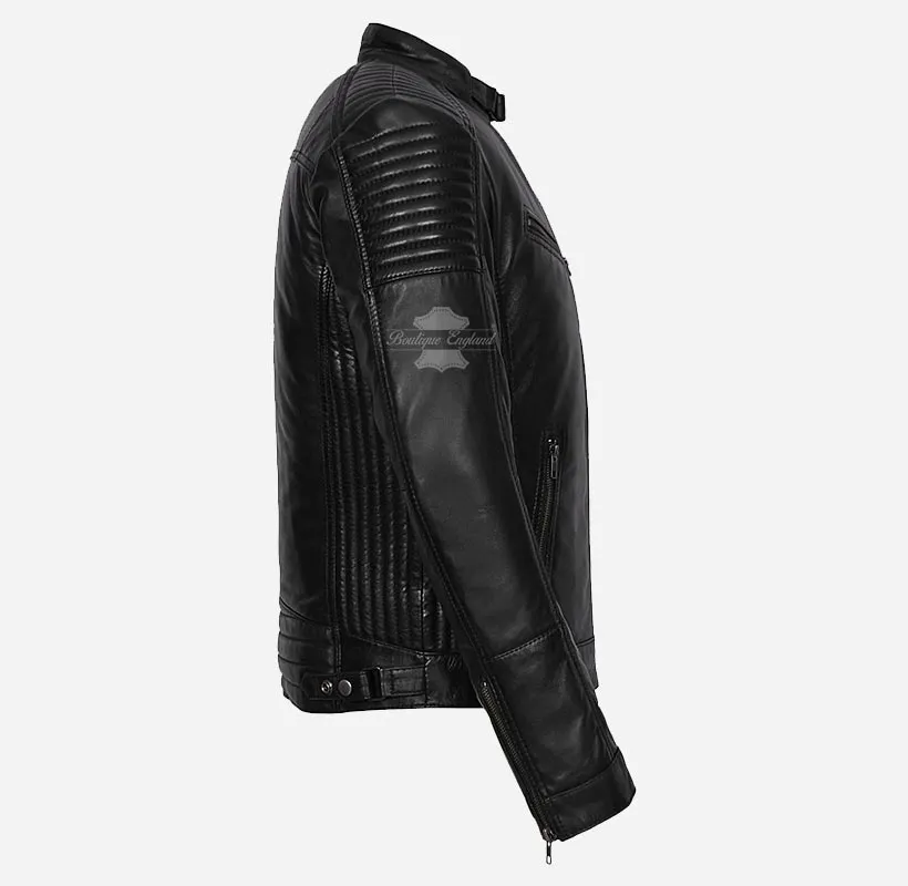 RAMBLE Mens Biker Style Leather Jacket Soft Real Leather Jacket