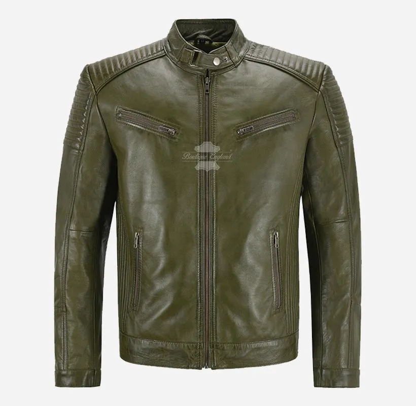 RAMBLE Mens Biker Style Leather Jacket Soft Real Leather Jacket