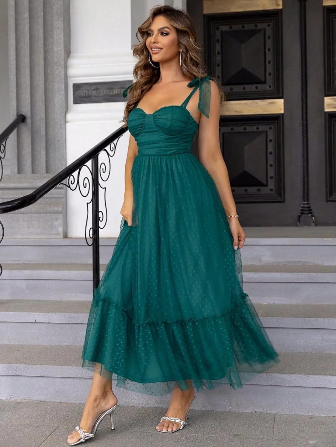 SISKIN Summer Cocktail Dresses for Women Tie Shoulder Semi Formal Dresses Hem Mesh Birthday Wedding Guest Dresses