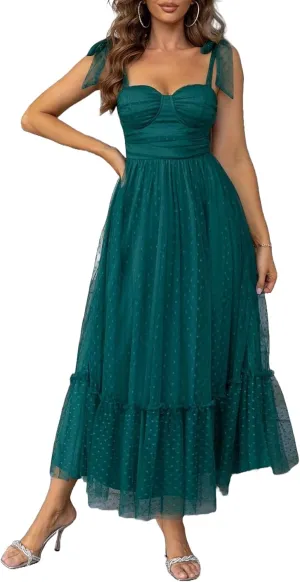 SISKIN Summer Cocktail Dresses for Women Tie Shoulder Semi Formal Dresses Hem Mesh Birthday Wedding Guest Dresses