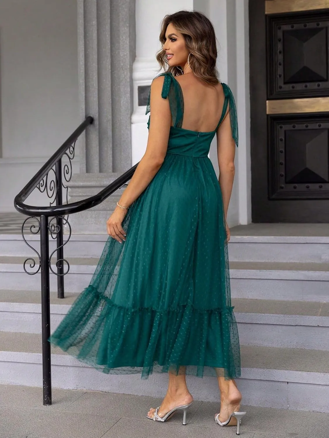 SISKIN Summer Cocktail Dresses for Women Tie Shoulder Semi Formal Dresses Hem Mesh Birthday Wedding Guest Dresses