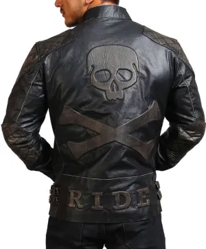 Skull and Bones Black Motorcycle Jacket