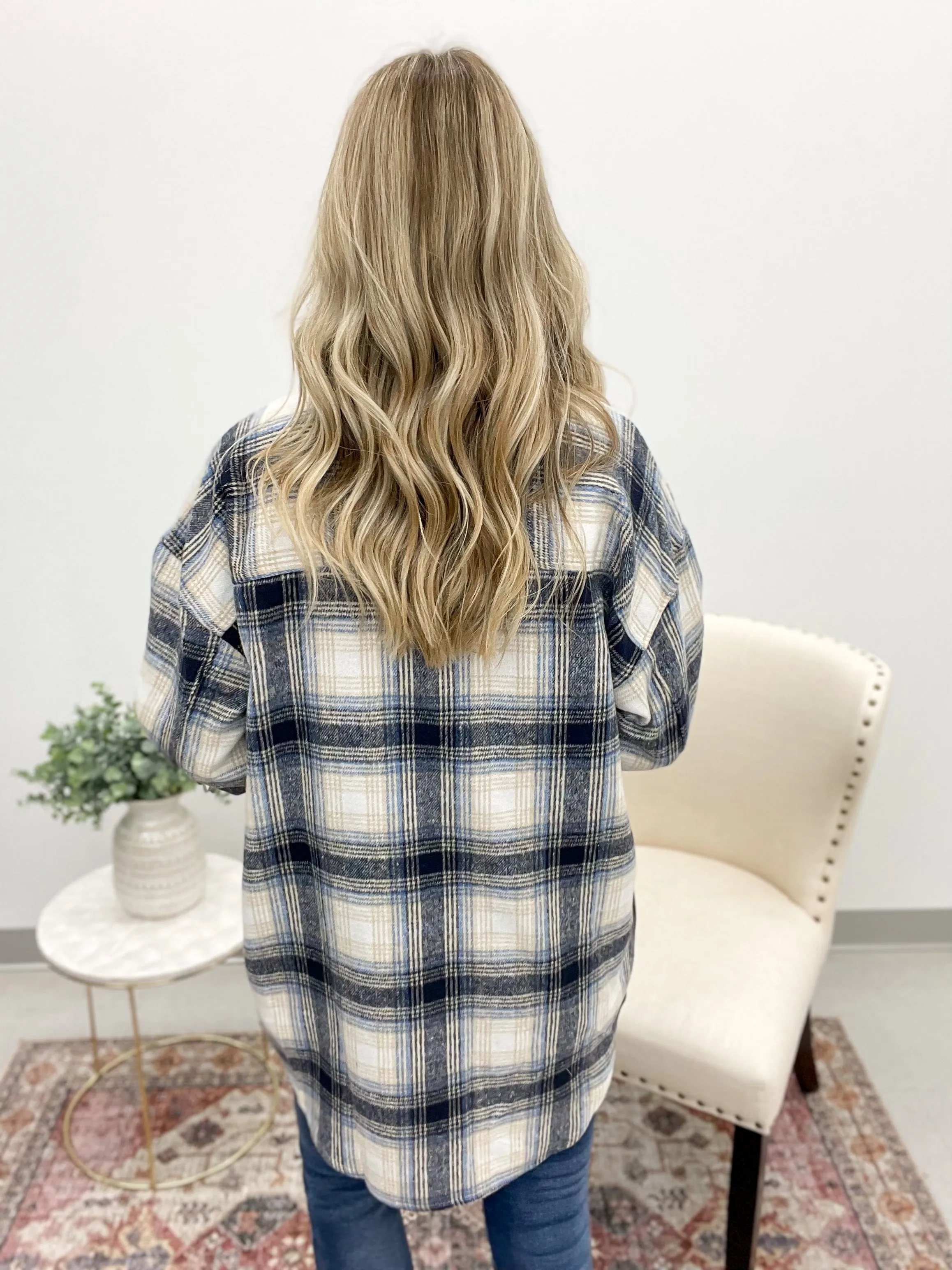 So Happens Flannel Button Down Fringe Shirt Jacket Extended