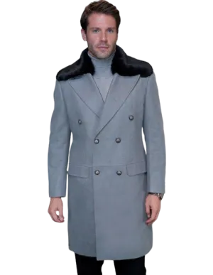 Statement Men's Double Breasted Gray Overcoat  With Fur Regular-Fit