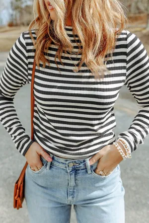Striped Ribbed Mock Turtleneck
