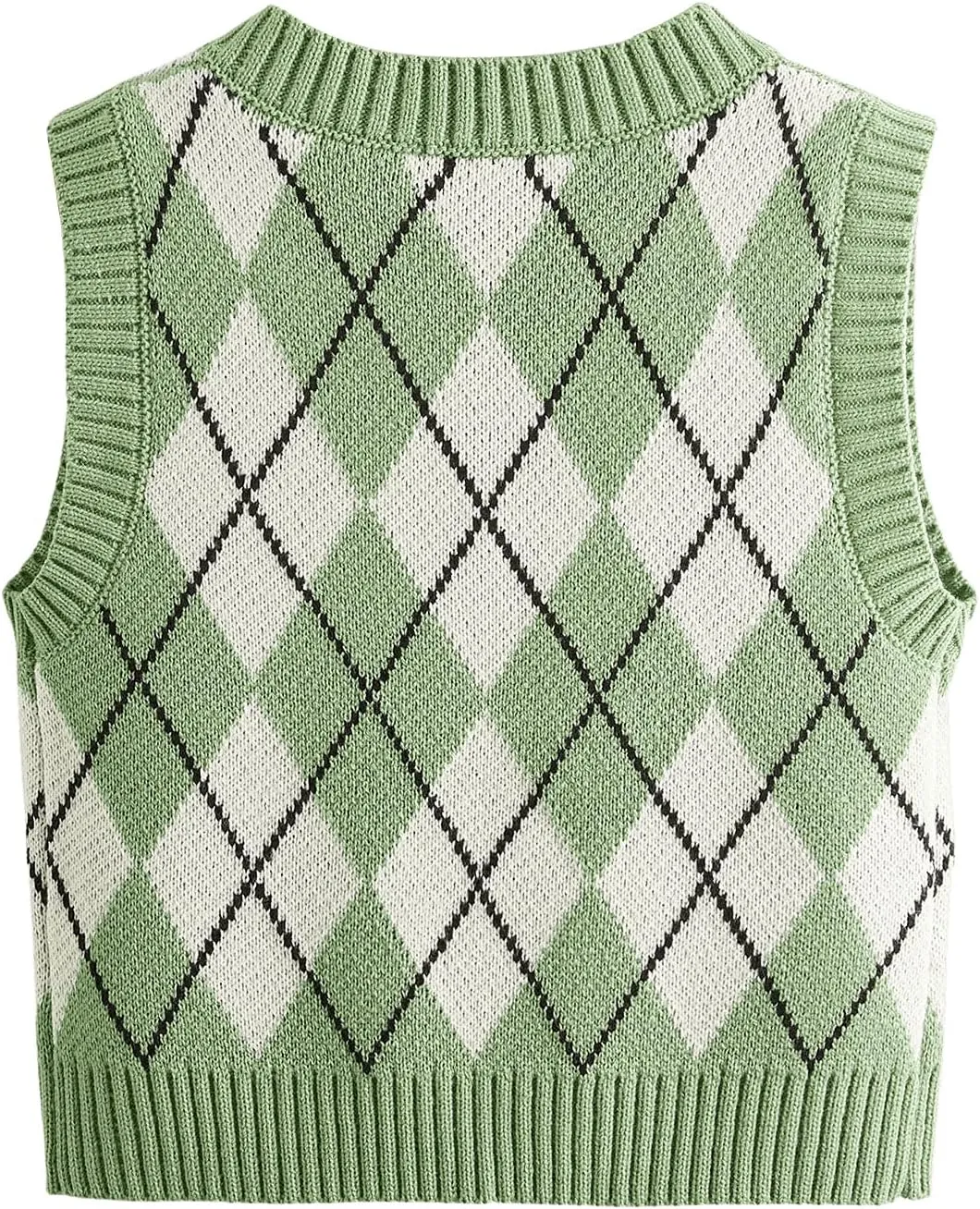 SweatyRocks Women's Plaid Geo Sleeveless V Neck Knit Crop Top Sweater Vest