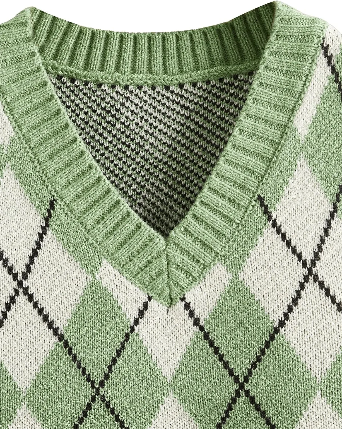 SweatyRocks Women's Plaid Geo Sleeveless V Neck Knit Crop Top Sweater Vest