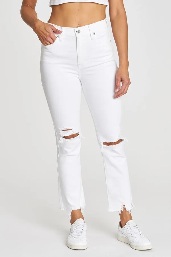 The Emery White High Rise Cropped Bootcut Jeans