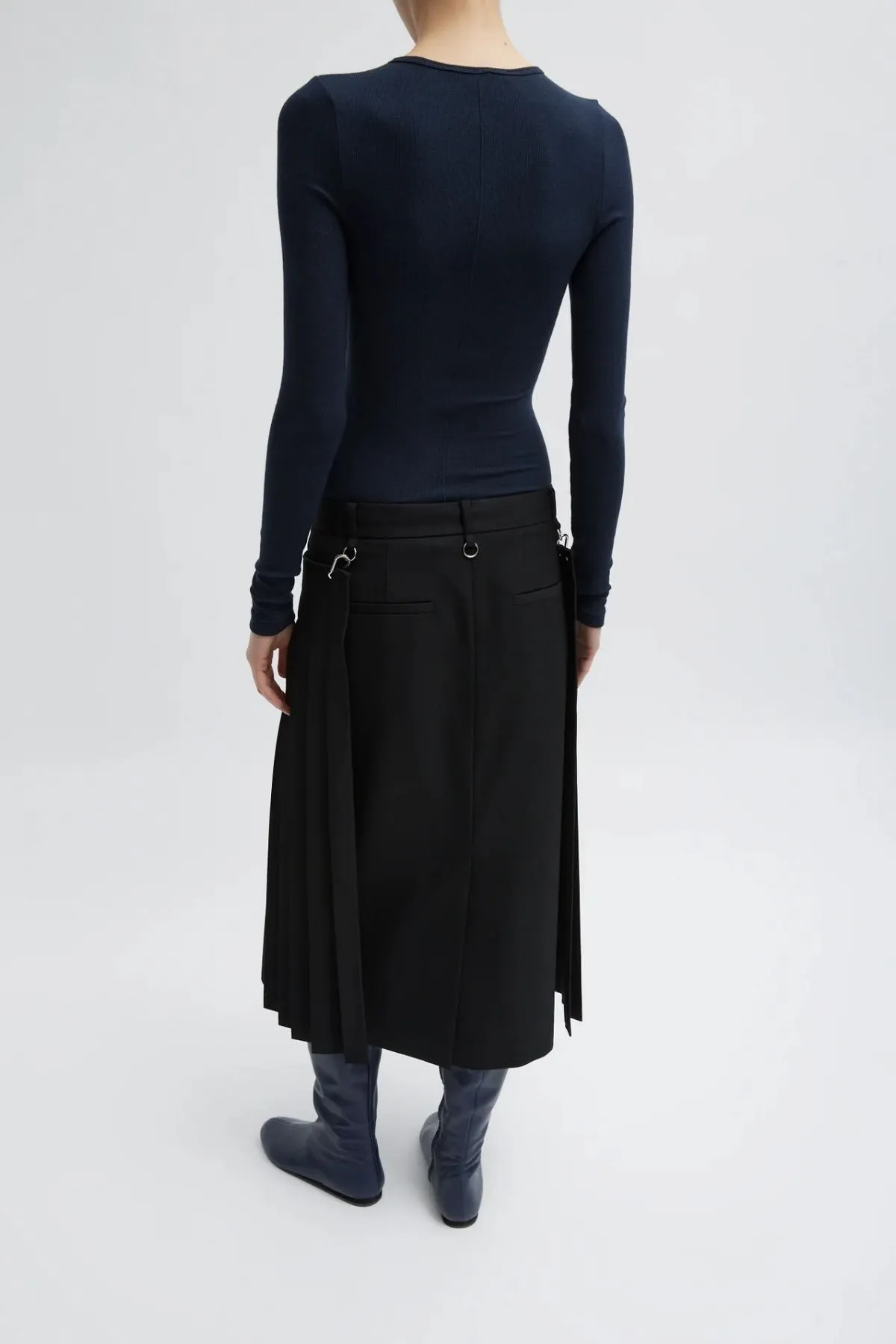 Tibi Grain De Poudre Convertible Pleated Skirt - Black