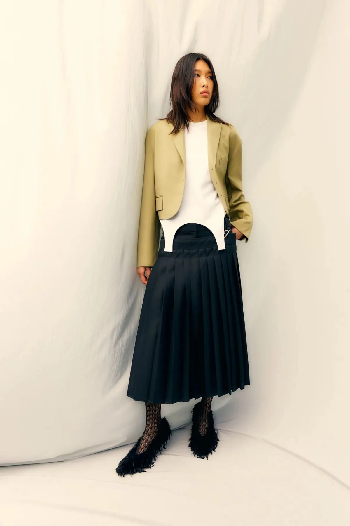 Tibi Grain De Poudre Convertible Pleated Skirt - Black