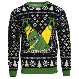 Ugly Christmas Sweater JulesRoche DJ T-Rex Design Cozy
