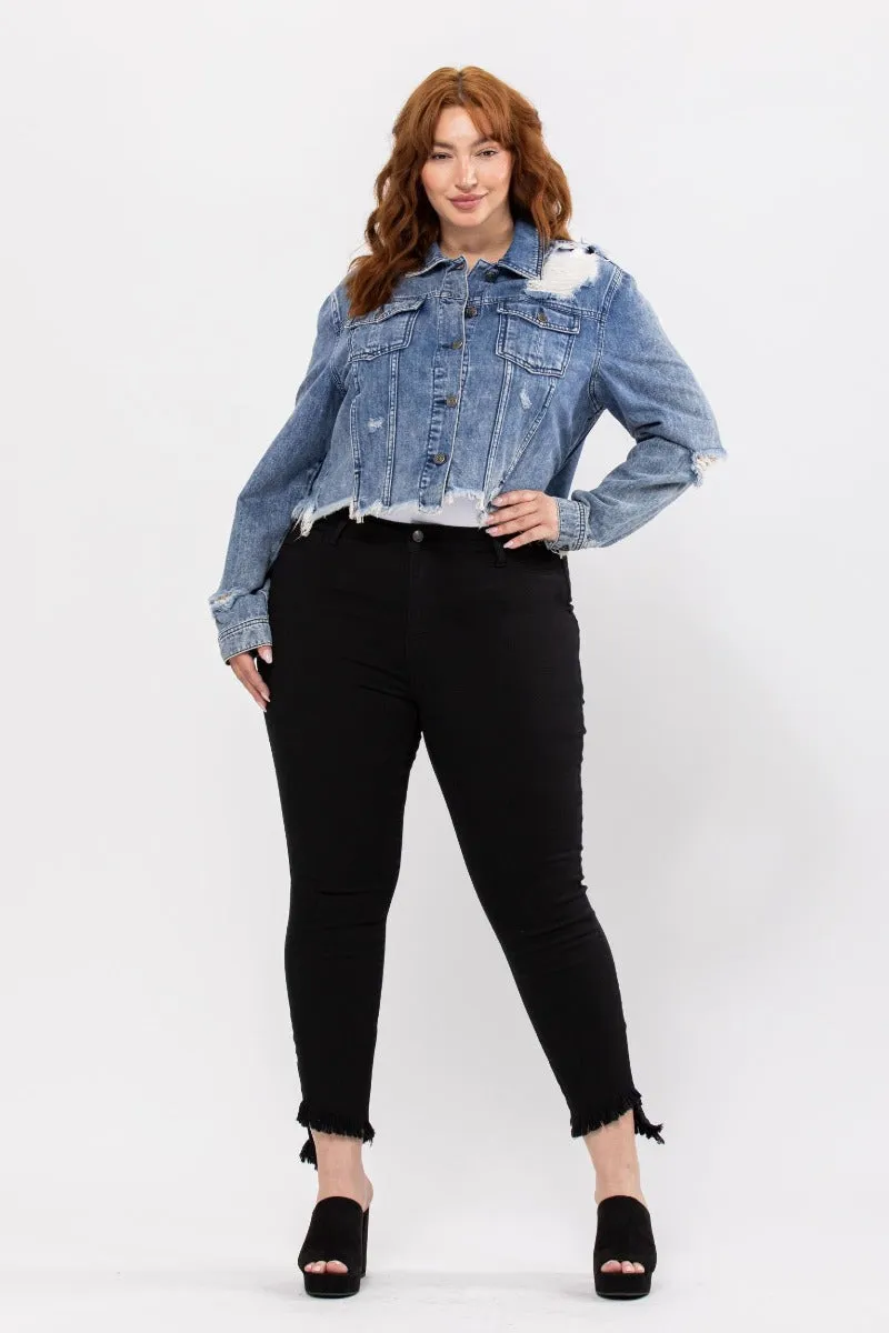 Uneven Frayed Destroy Acid Fitted Jacket - Dark Acid