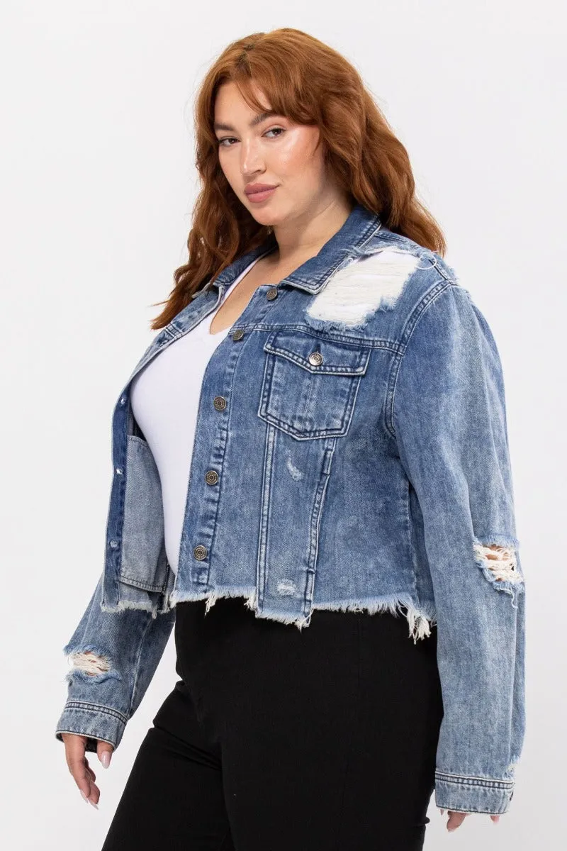 Uneven Frayed Destroy Acid Fitted Jacket - Dark Acid