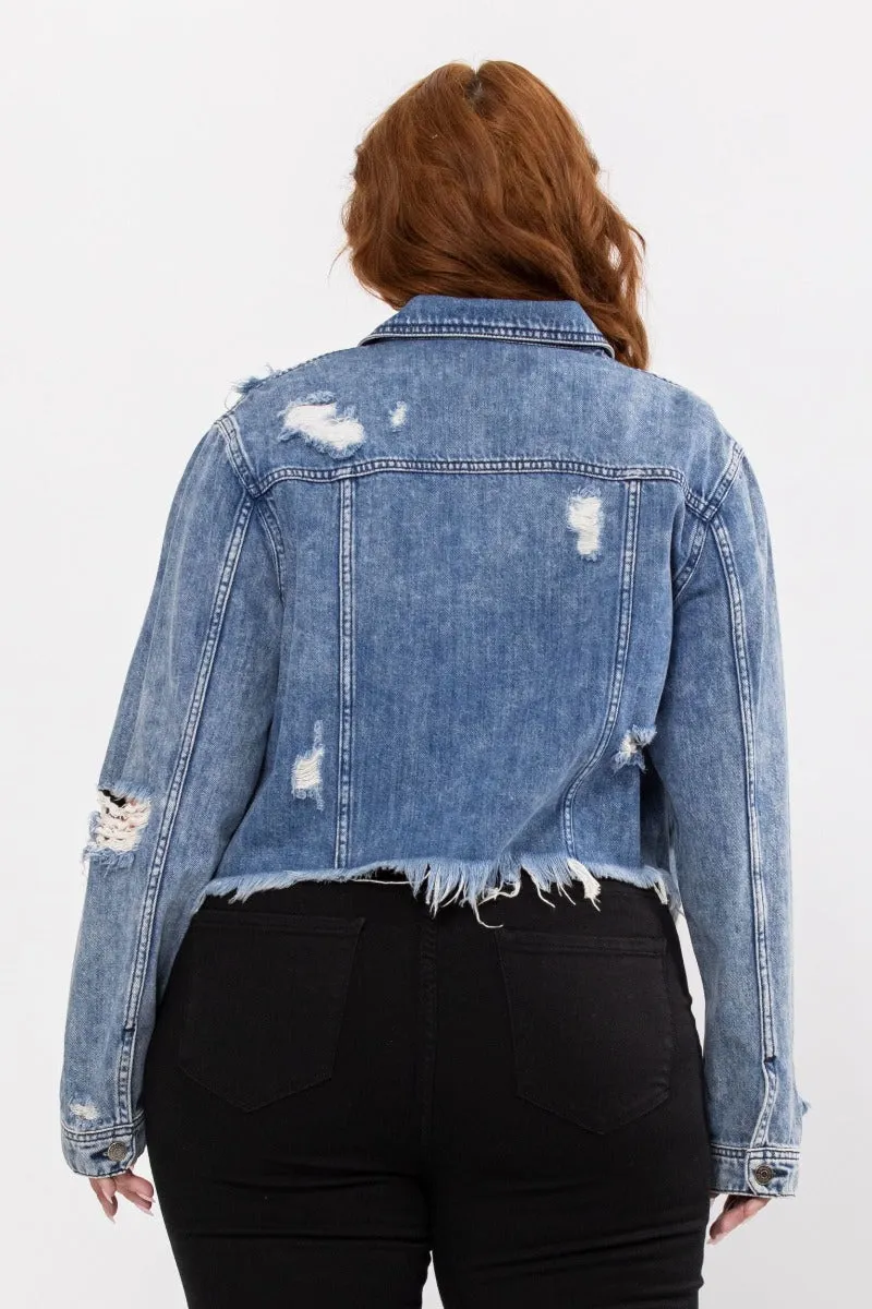 Uneven Frayed Destroy Acid Fitted Jacket - Dark Acid