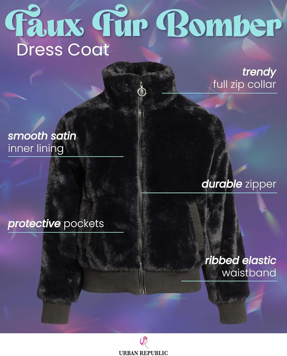 URBAN REPUBLIC Girls' Winter Coat - Zip Up Warm Plush Faux Fur Teddy Dress Coat and Bomber Jacket for Girls (Sizes: 4-16)