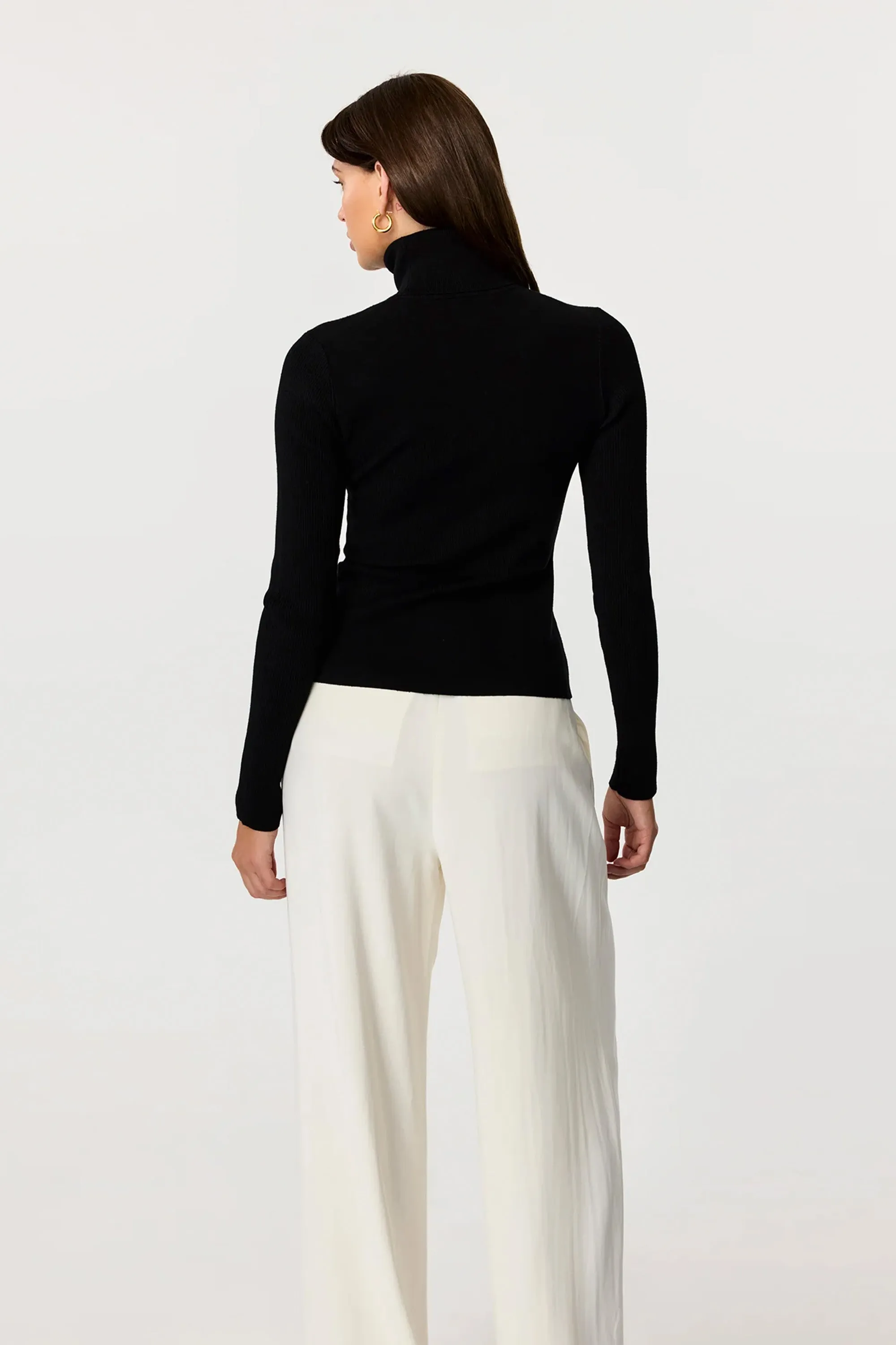 Valeria Black Rib Knit Turtle Neck