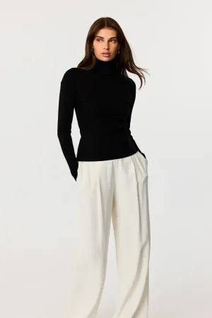 Valeria Black Rib Knit Turtle Neck