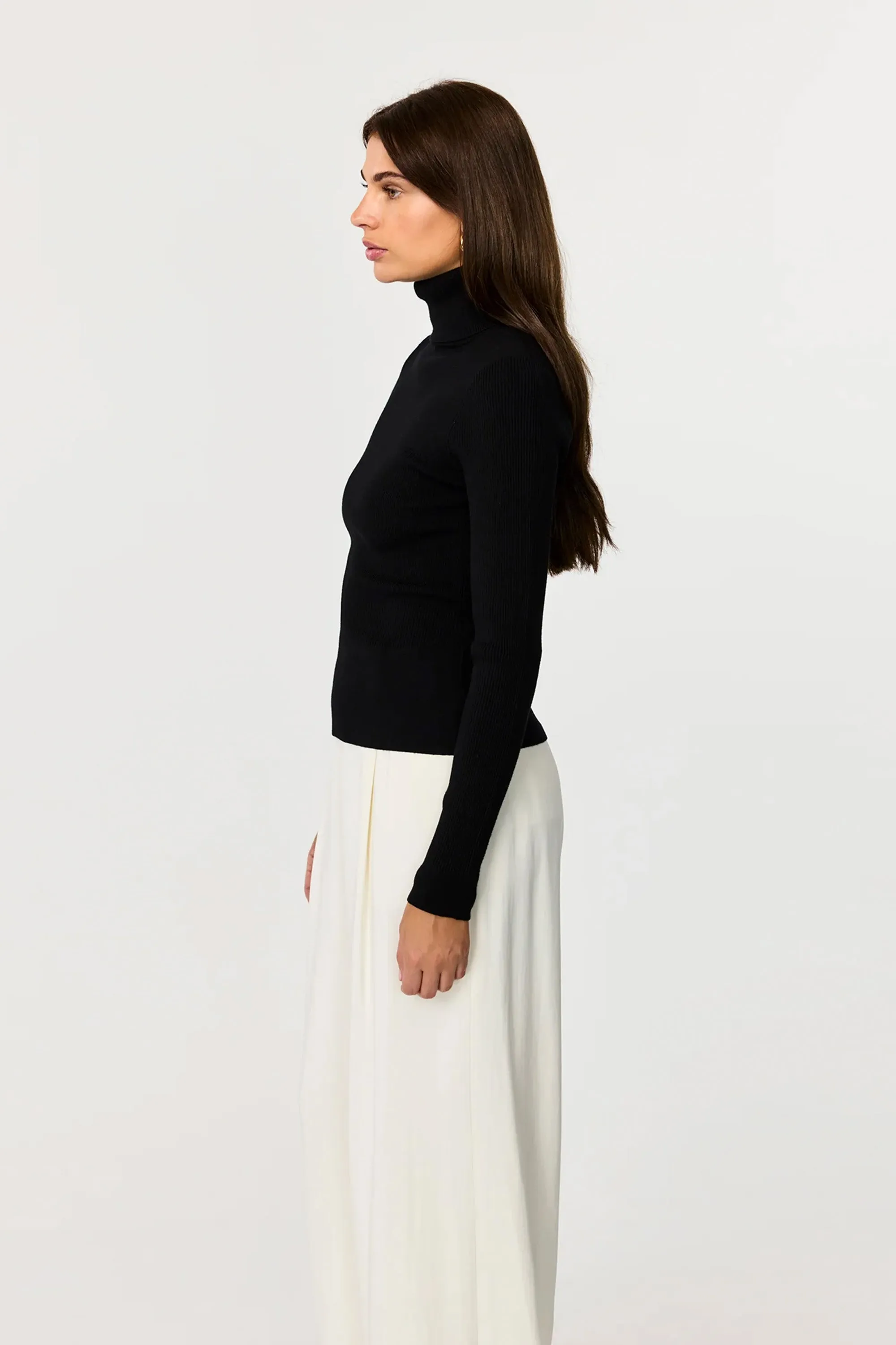 Valeria Black Rib Knit Turtle Neck