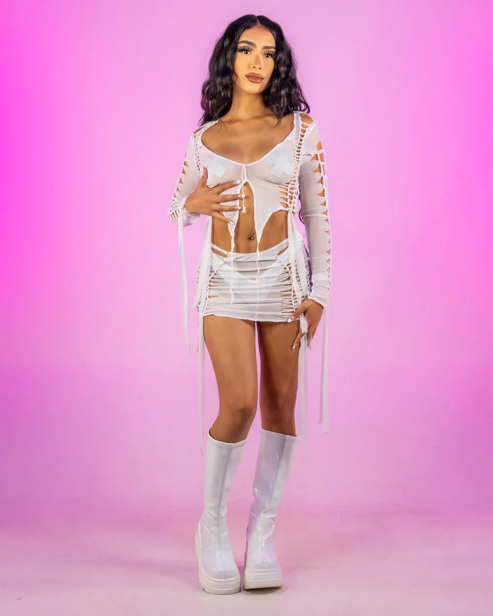 White Shredded Soul 2pc Skirt Set