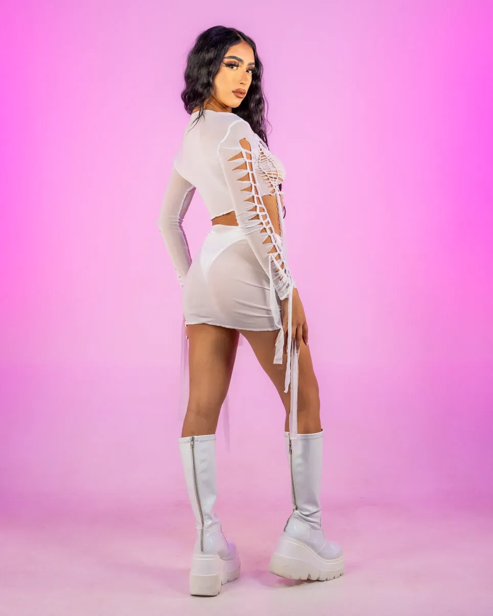 White Shredded Soul 2pc Skirt Set