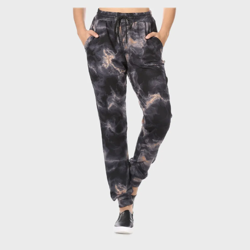 Womens Animal Print Jogger Fleece Lined Drawstring Mid-Rise Casual Bottoms