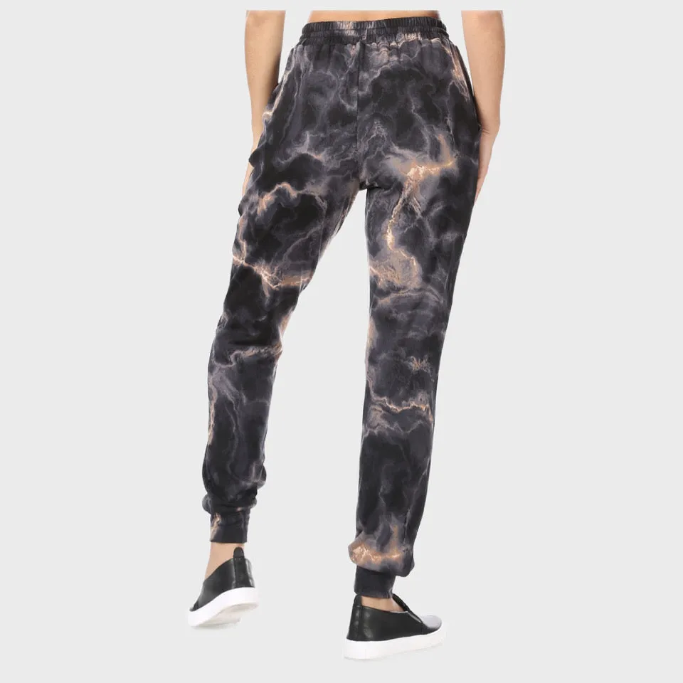 Womens Animal Print Jogger Fleece Lined Drawstring Mid-Rise Casual Bottoms