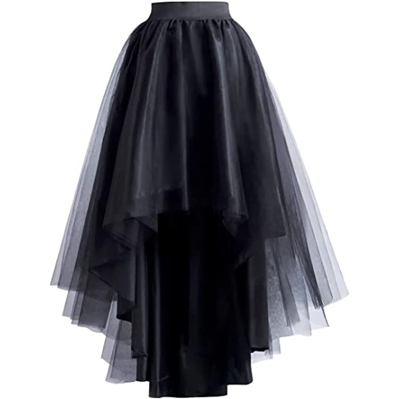Women’s Tulle Elastic Waist High Low Prom Cocktail Long Skirt