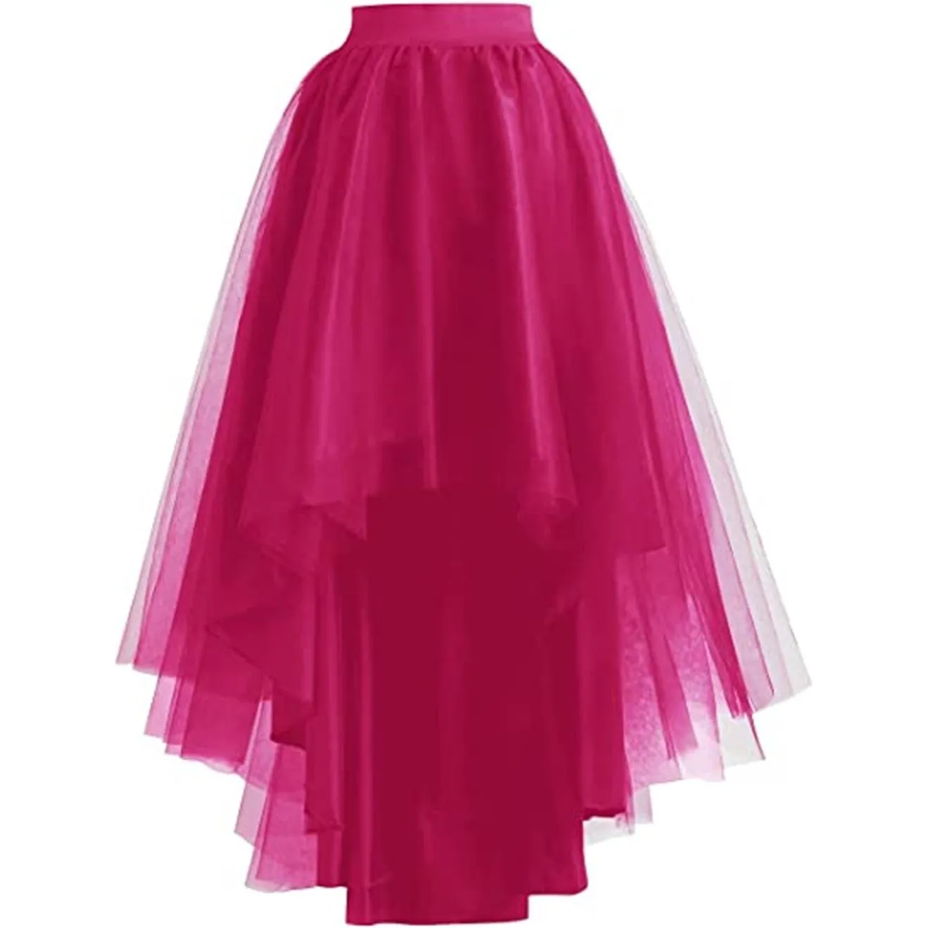 Women’s Tulle Elastic Waist High Low Prom Cocktail Long Skirt