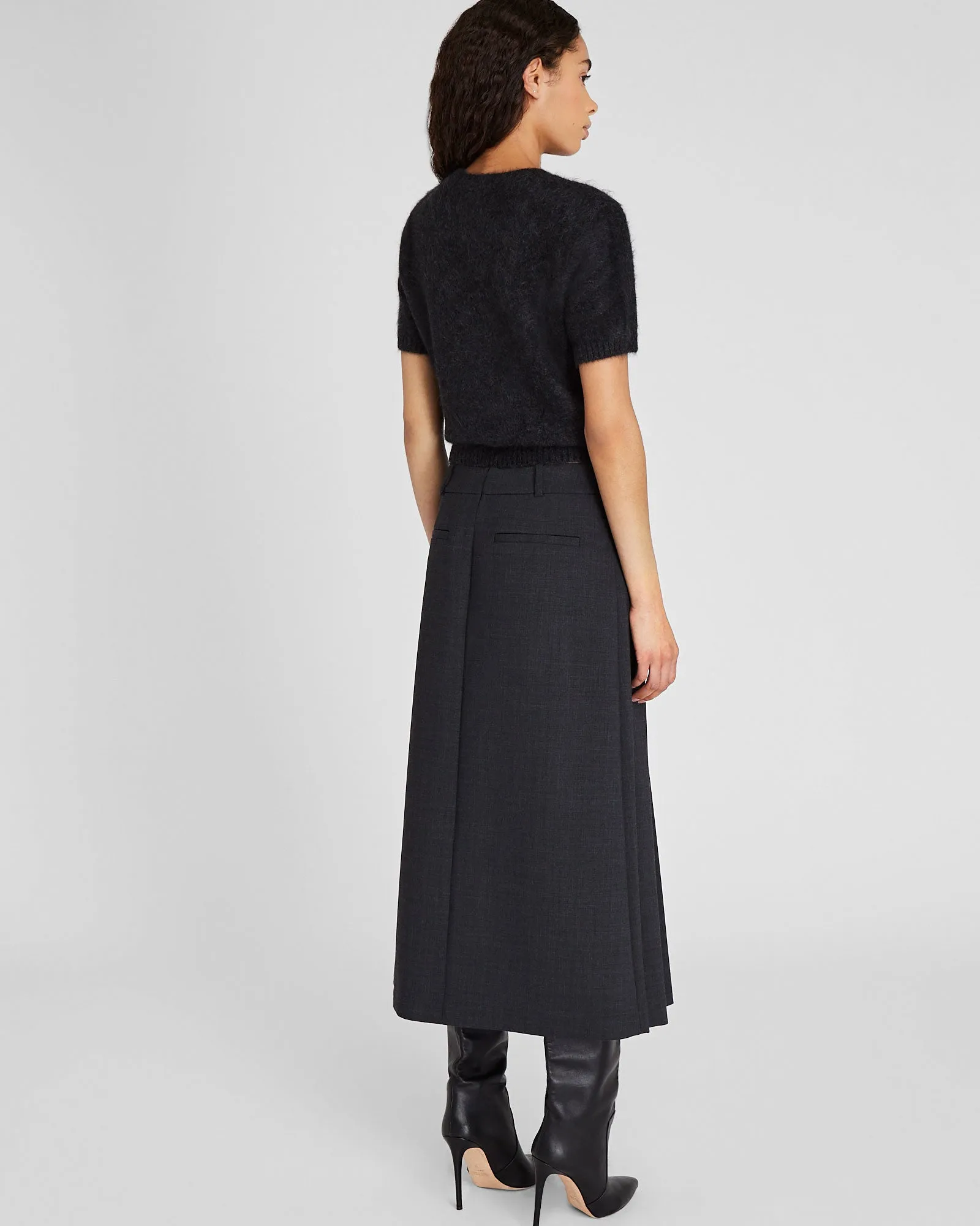Wool Blend Pleated Midi Skirt