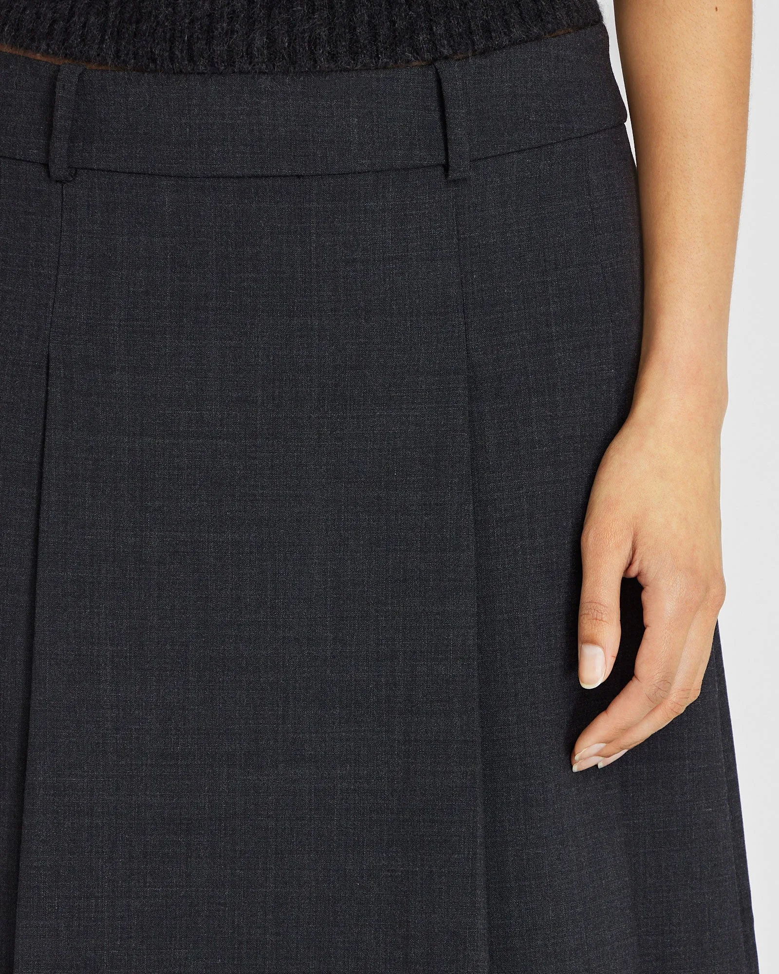 Wool Blend Pleated Midi Skirt