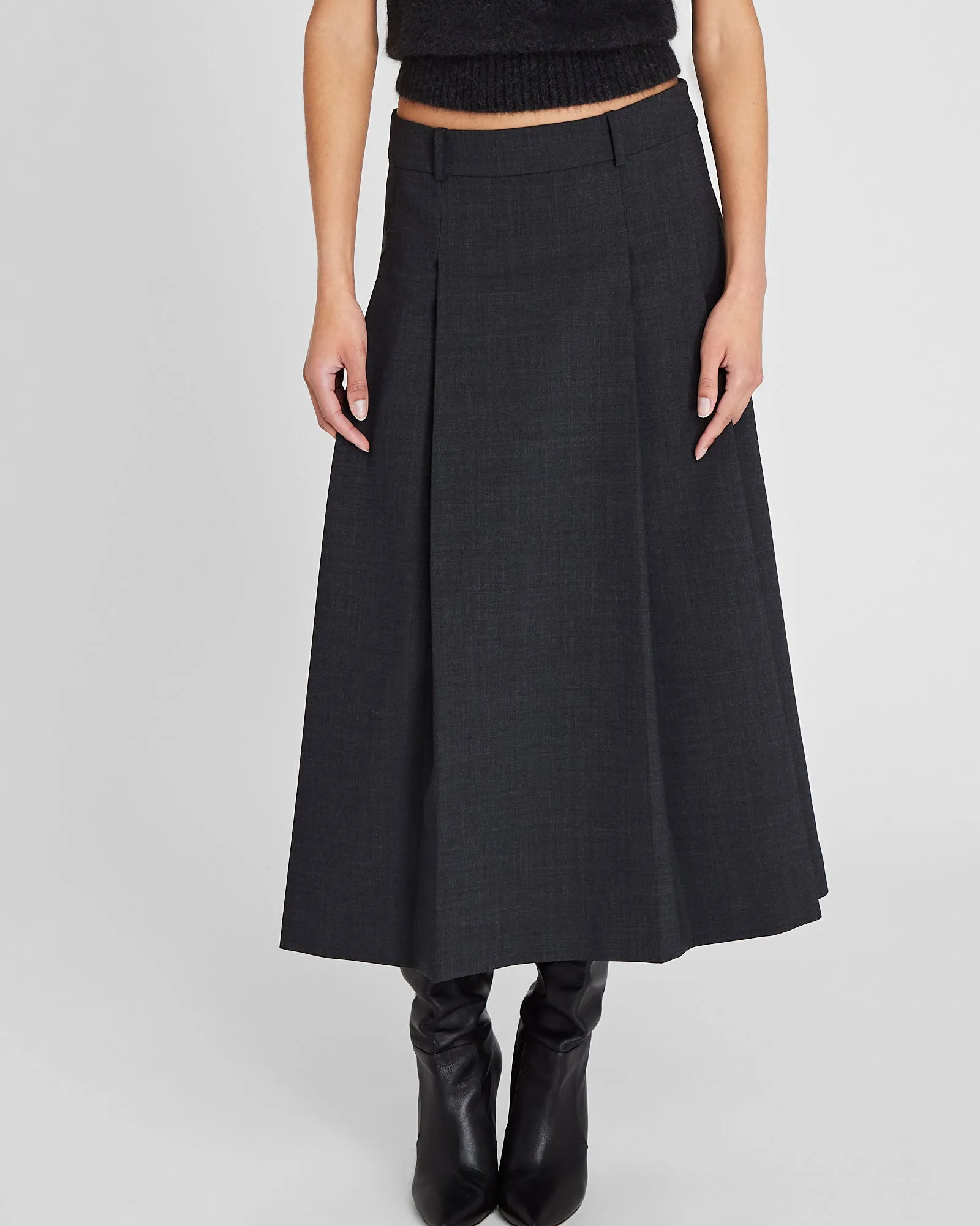 Wool Blend Pleated Midi Skirt